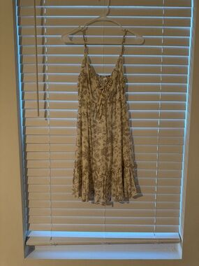Summer Floral Spaghetti Strap Sundress - Cream with Grey Print